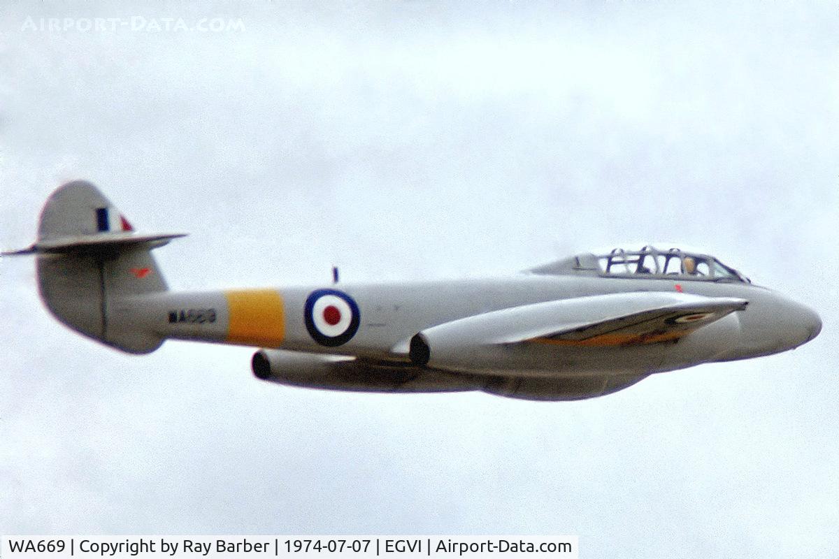WA669, 1950 Gloster Meteor T.7 C/N Not found WA669, Gloster Meteor T.7 [WA669] (Royal Air Force) RAF Greenham Common~G 07/07/1974. From a slide.