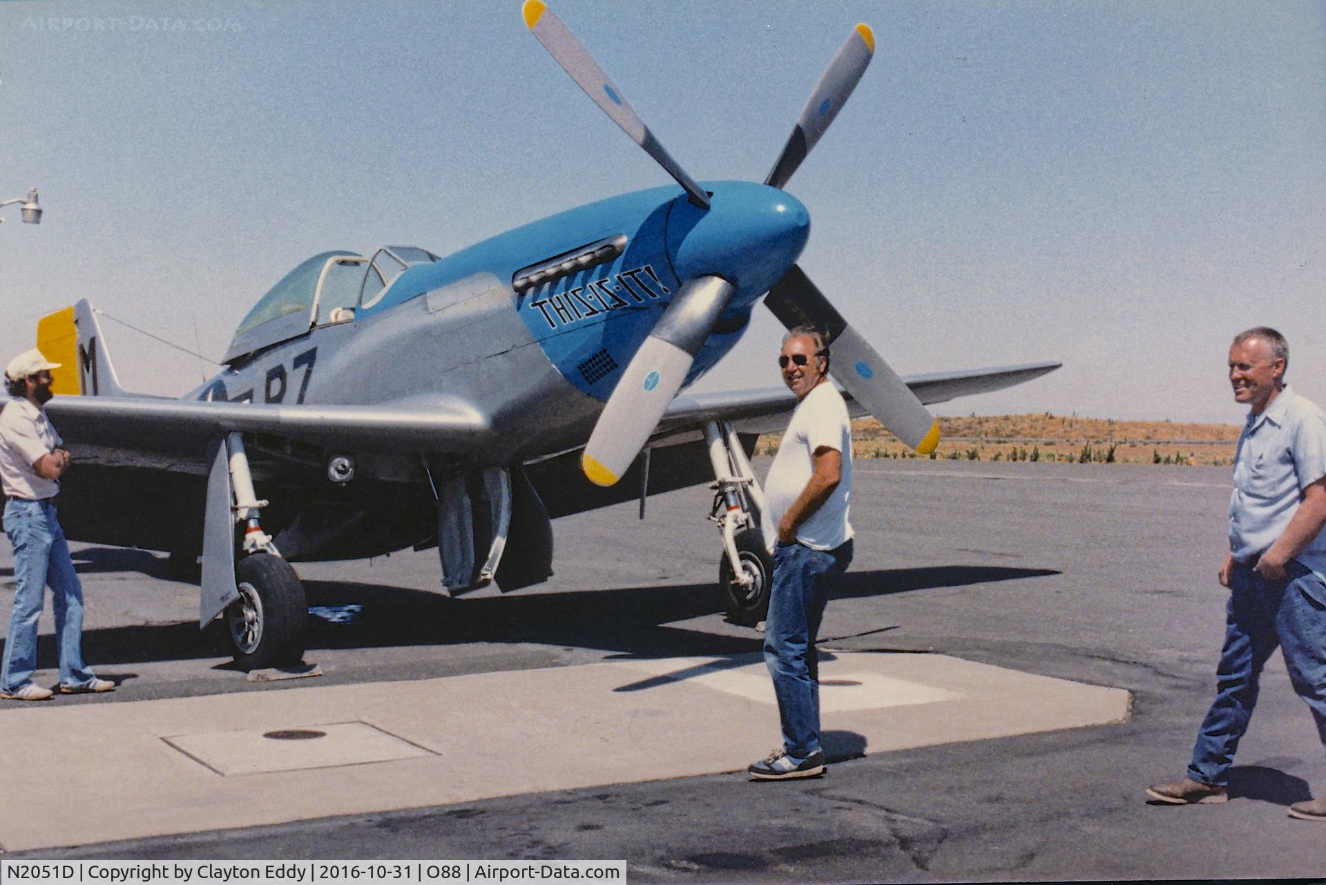 N2051D, 1944 North American P-51D Mustang C/N 122-39913 (44-73454), N2051D at the old Rio Vista Airport in California. 1970's.