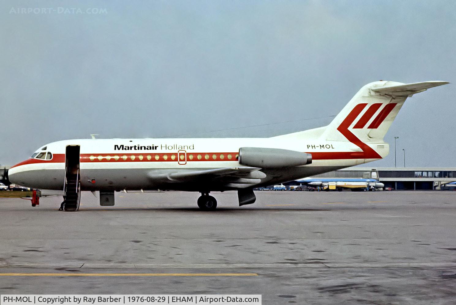 PH-MOL, 1969 Fokker F.28-1000 Fellowship C/N 11003, Fokker F-28-1000 Fellowship [11003] (Martinair Holland) Amsterdam-Schiphol~PH 29/08/1976. From a slide.