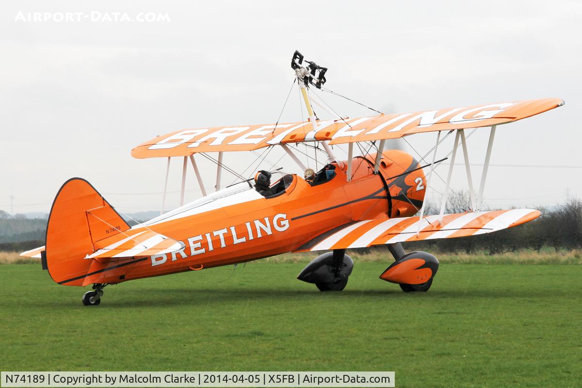 N74189, 1941 Boeing PT-17/R985 Kaydet (A75N1) C/N 75-717, Boeing PT-17/R985, Fishburn Airfield, April 5th 2014.