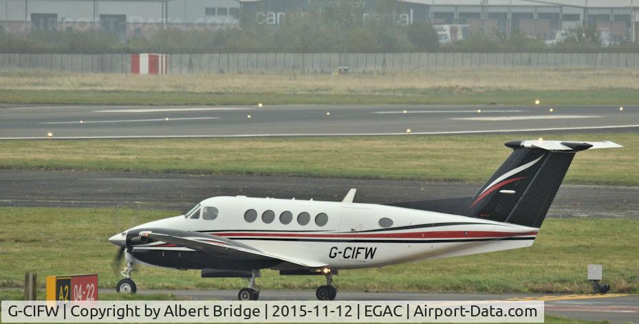 G-CIFW, 2003 Raytheon B200 King Air C/N BB-1833, Departing Belfast City.
