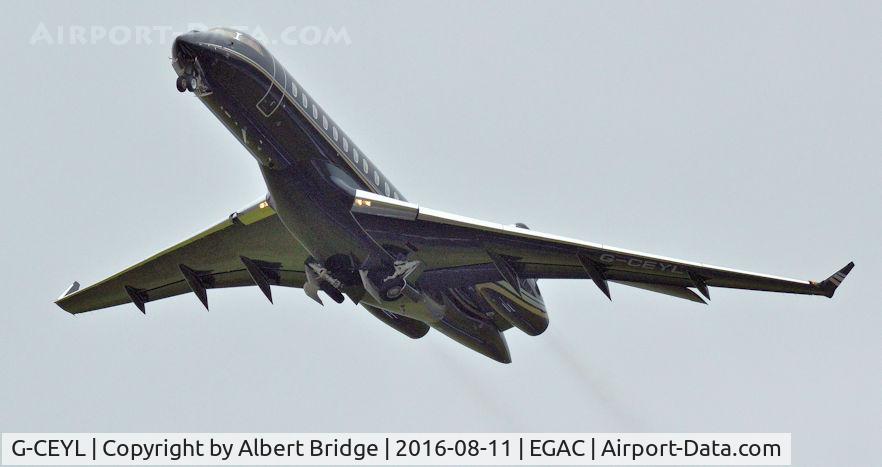 G-CEYL, 2006 Bombardier BD-700-1A10 Global Express C/N 9196, Departing Belfast City.