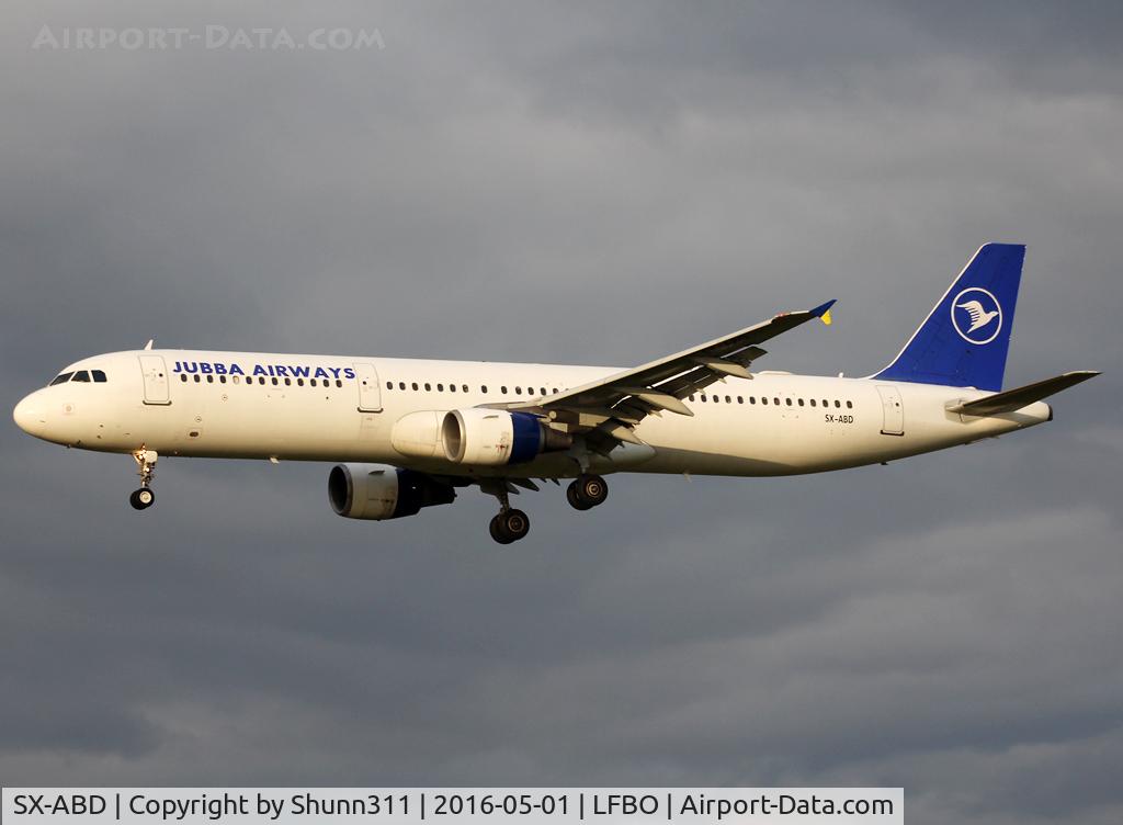 SX-ABD, 1995 Airbus A321-111 C/N 535, Landing rwy 32L, still in Jubba Airways c/s