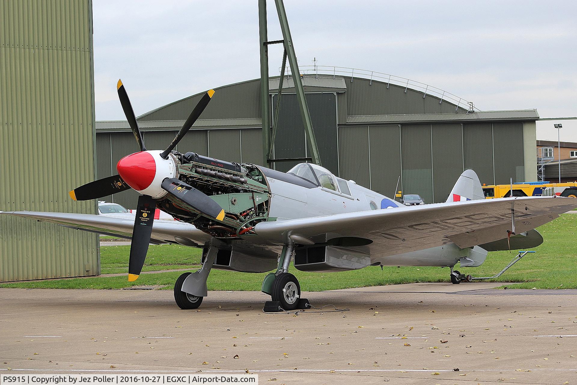 PS915, 1945 Supermarine 389 Spitfire PR.XIX C/N 6S/585121, restored at Duxford (UK) and repainted silver, engine cowls off for engine run ups,
