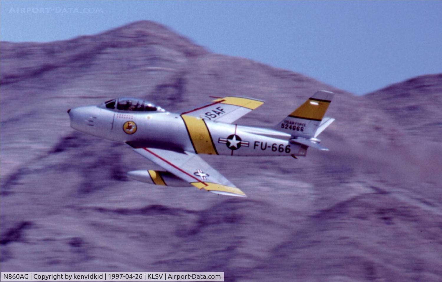 N860AG, 1952 North American F-86F Sabre C/N 191-362 (52-4666), At the 1997 50th Anniversary of the USAF air display, Nellis AFB.