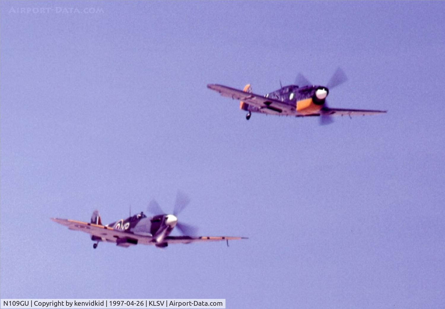 N109GU, 1958 Hispano HA-1112-M1L Buchon C/N 235, At the 1997 50th Anniversary of the USAF air display, Nellis AFB.