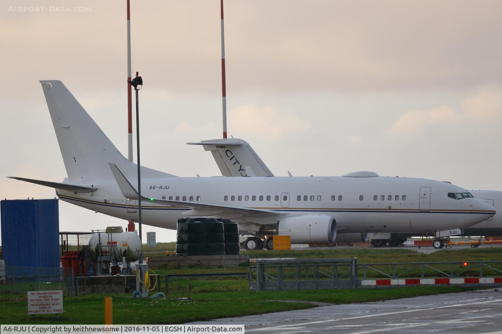 A6-RJU, 2015 Boeing 737-77W BBJ C/N 62468, Preparing to leave the clutter of Norwich for Hamburg.