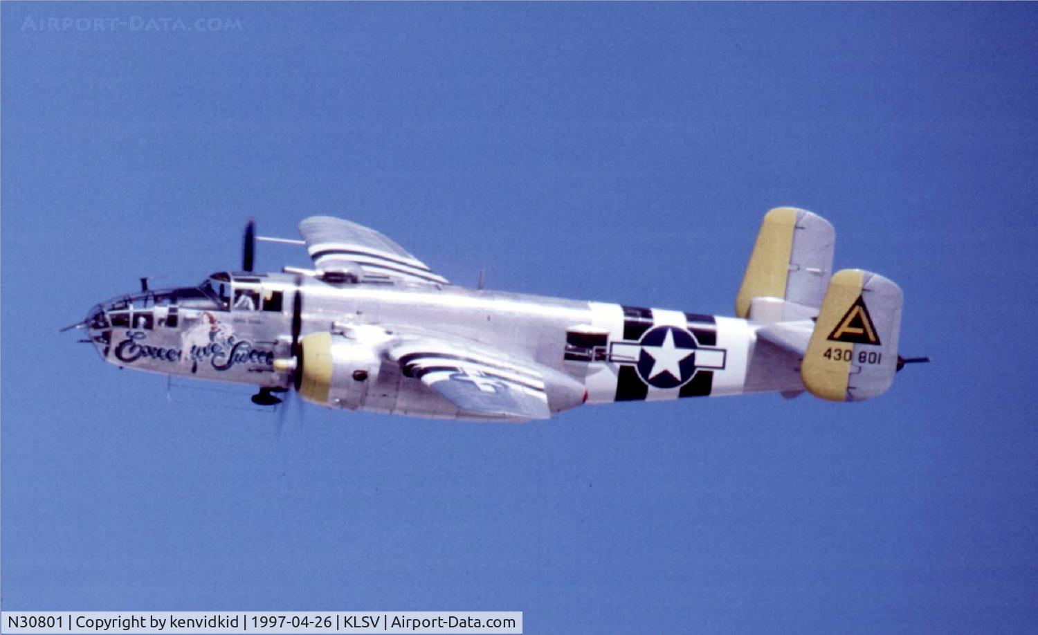 N30801, 1944 North American TB-25N Mitchell C/N 108-34076, At the 1997 50th Anniversary of the USAF air display, Nellis AFB.