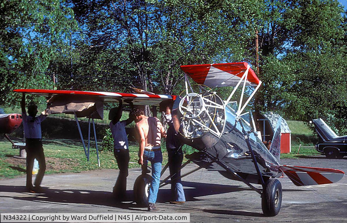 N34322, 1942 Meyers OTW-145 C/N 66, Attaching the recovered wings to N34322, June 1978.