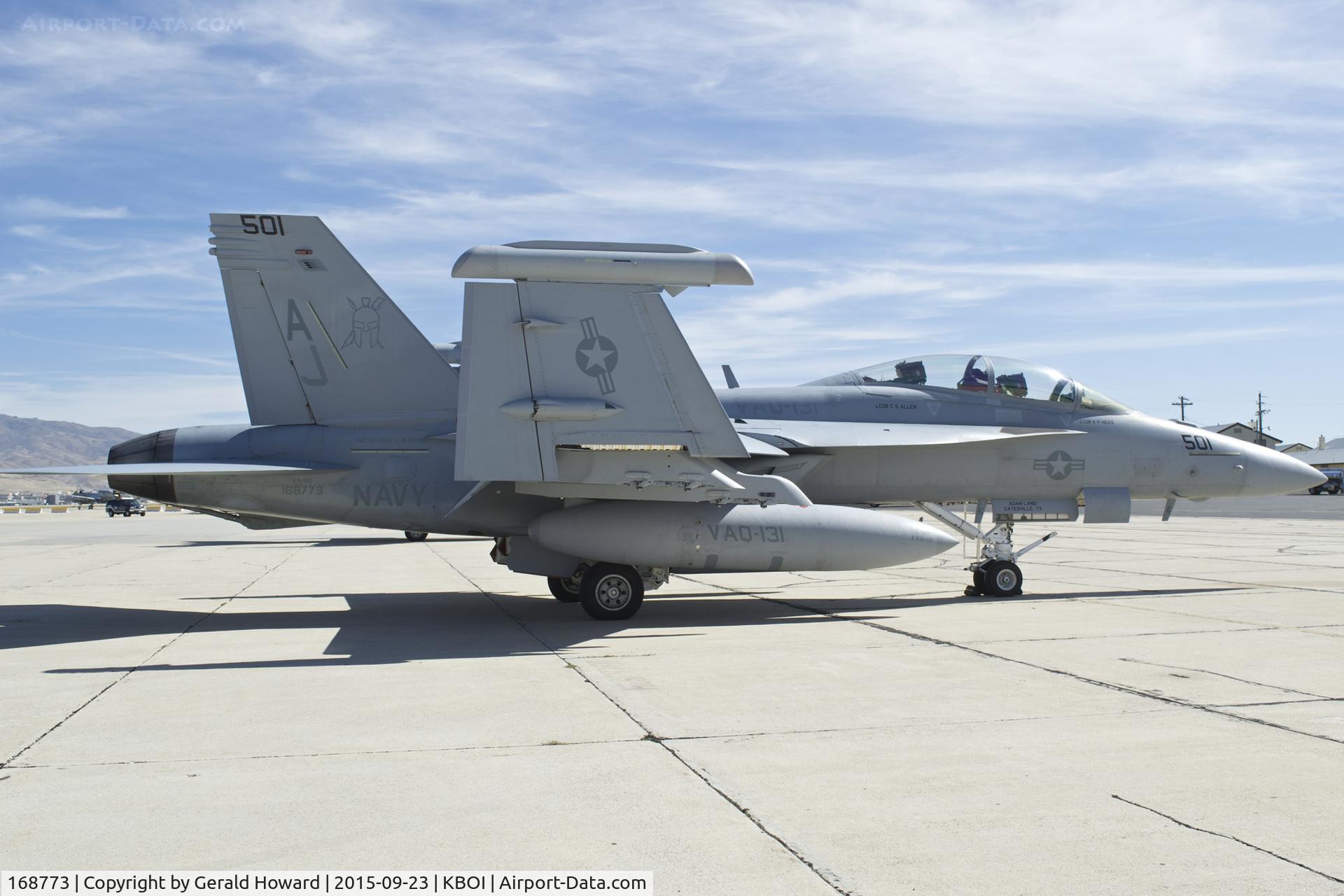 168773, Boeing EA-18G Growler C/N G-87, Parked on Western Air ramp. VAQ-131	“Lancers”,
CVN-77,USS George H.W. Bush