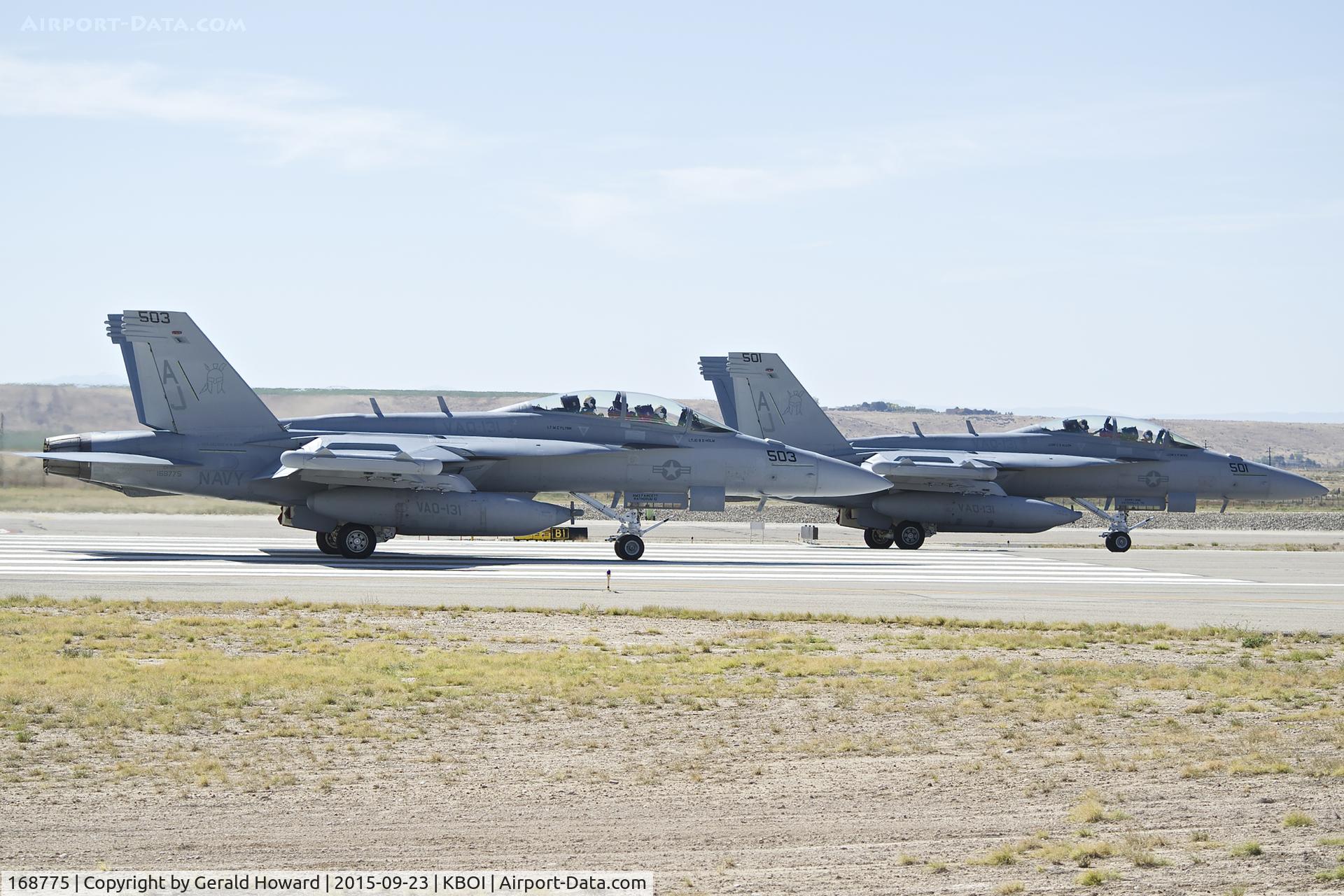 168775, Boeing EA-18G Growler C/N G-89, Along with 168773 ready for take off on RWY 28L. VAQ-131	“Lancers”,
CVN-77,USS George H.W. Bush