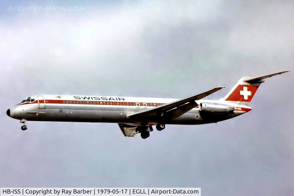 HB-ISS, 1976 Douglas DC-9-51 C/N 47661, McDonnell Douglas DC-9-51 [47661] (Swissair) Heathrow~G 17/05/1979. From a slide. On approach 28L.