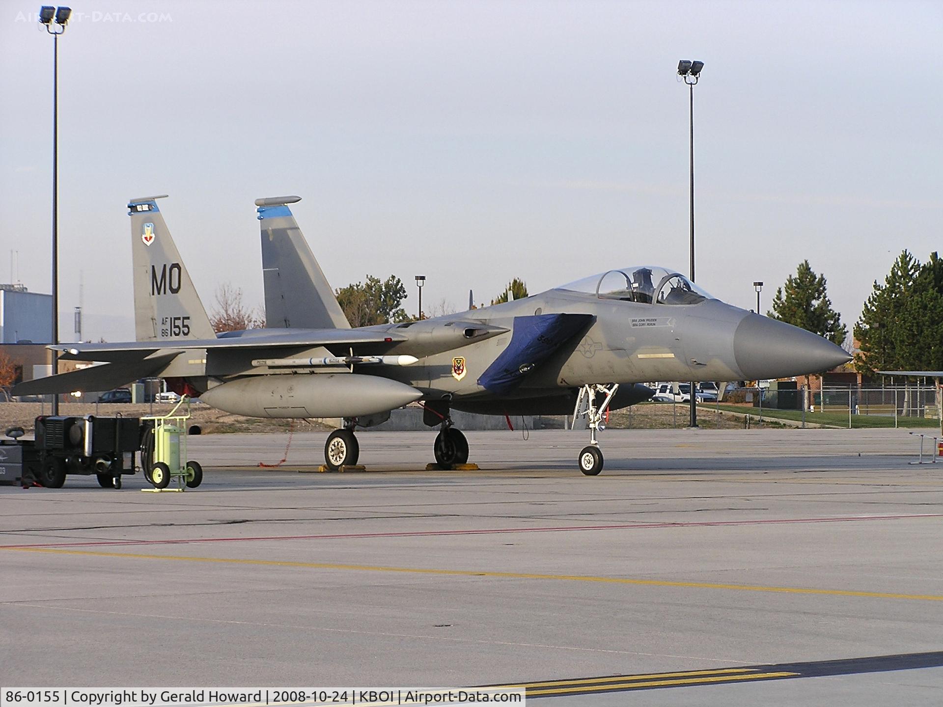 86-0155, 1986 McDonnell Douglas F-15C Eagle C/N 1002/C382, Parked on the Idaho Air Guard ramp. 366th Fighter Wing, Mountain Home AFB, Idaho