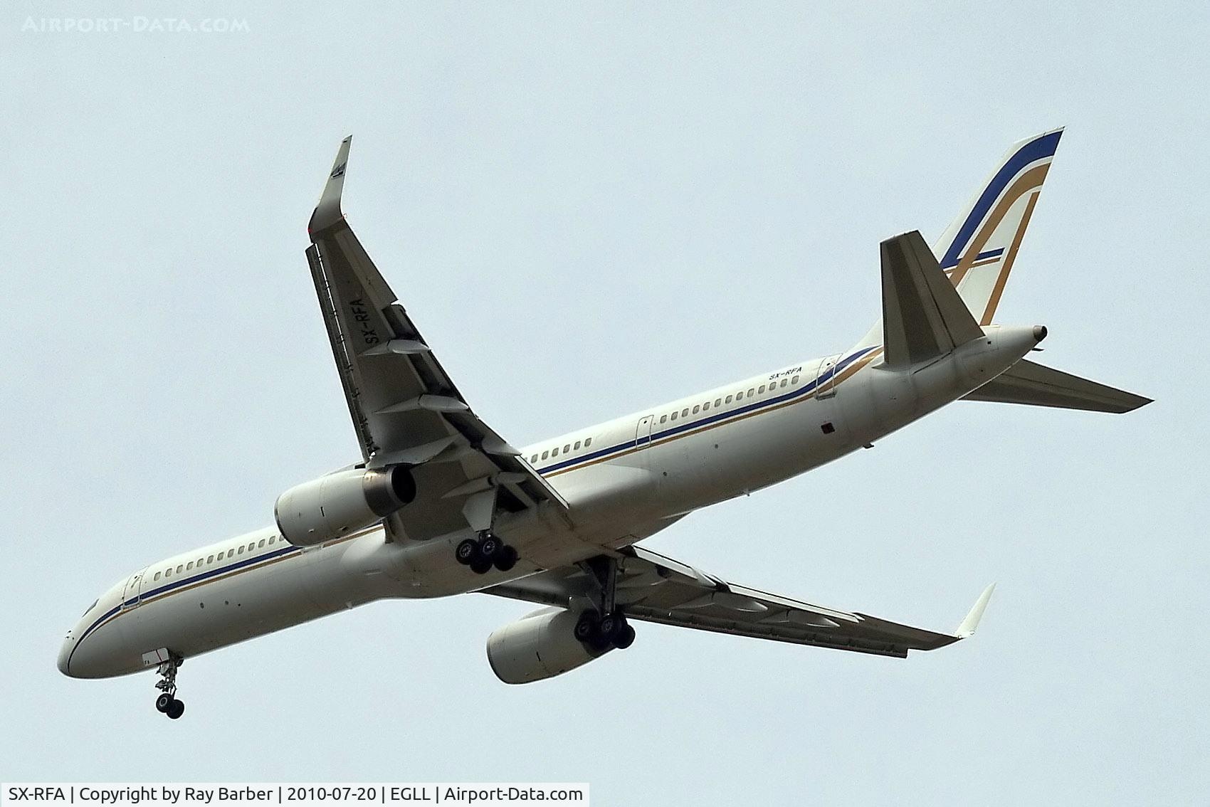 SX-RFA, 1999 Boeing 757-23N C/N 30232, Boeing 757-23N [30232] (Gainjet) Home~G 20/07/2010. On approach 27R
