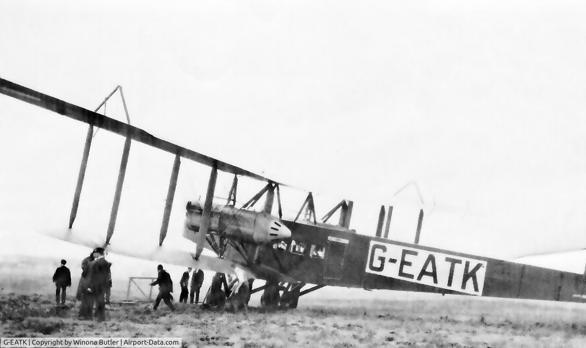 G-EATK, 1919 Handley Page Ltd HP 0/10 C/N HP-40 (J-2262?), Written in pencil on the back of photo:  Handley Page Airship. Took trip from Paris to London in June 1921.  This snapshot was taken in London.