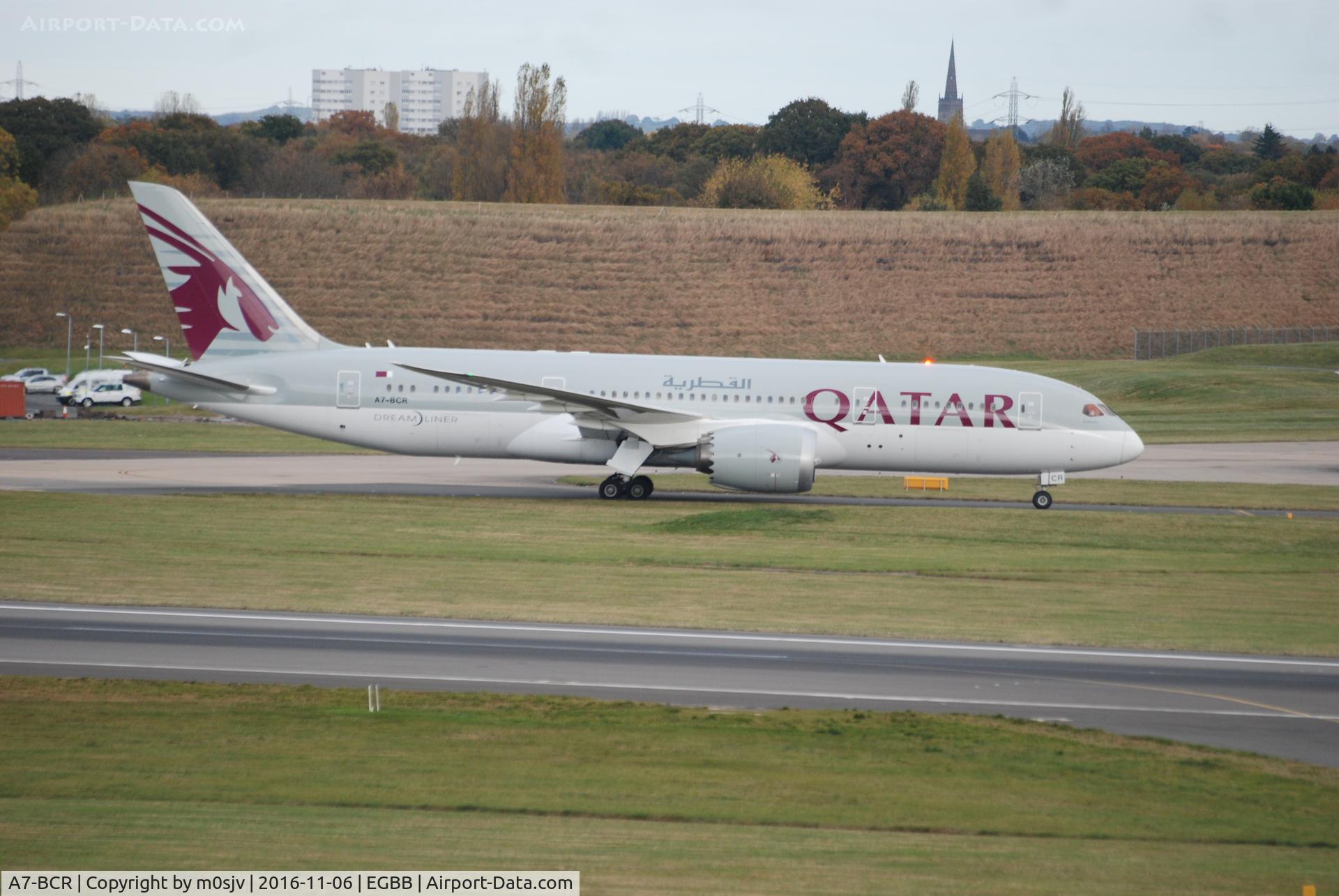 A7-BCR, 2014 Boeing 787-8 Dreamliner Dreamliner C/N 38336, Shortly after landing at BHX