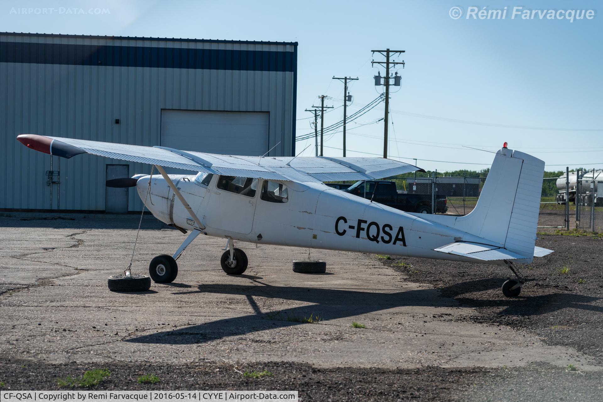 CF-QSA, 1959 Cessna 172 C/N 46117, Parked west of Qwest Helicopters hangar. Note that call sign should be CF-QSA not C-FQSA if you want to find the registration details.
