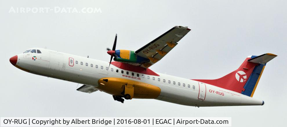 OY-RUG, 1998 ATR 72-202 C/N 509, On short-term charter to flybe departing Belfast City for Birmingham (BHX).