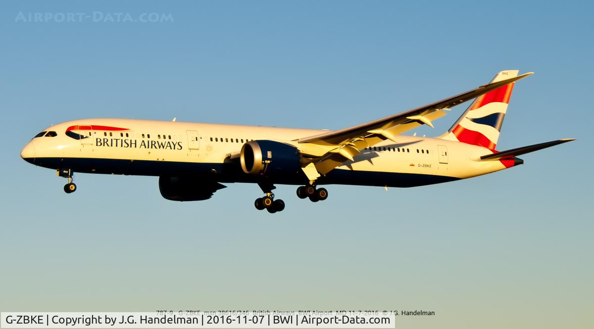 G-ZBKE, 2015 Boeing 787-9 Dreamliner Dreamliner C/N 38620, Approaching BWI.