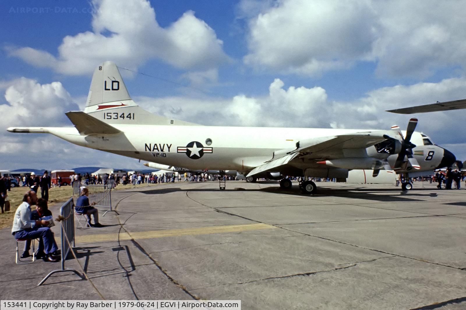 153441, 1966 Lockheed P-3B Orion C/N 185-5238, Lockheed P-3B Orion [5238] (United States Navy) RAF Greenham Common~G 24/06/1979. From a slide.