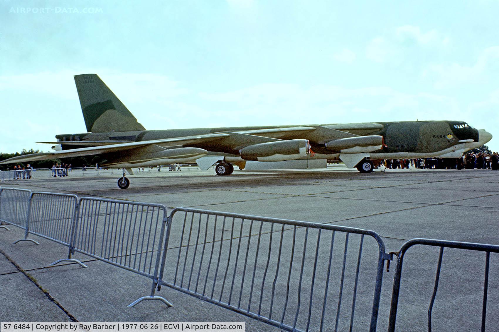 57-6484, 1957 Boeing B-52G Stratofortress C/N 464189, Boeing B-52G Stratofortress [464189] (United States Air Force) RAF Greenham Common~G 26/06/1977. From a slide.