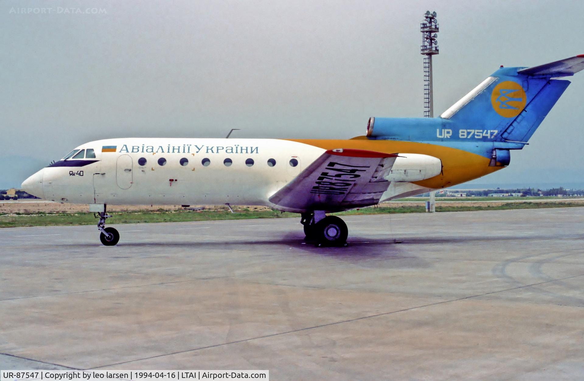 UR-87547, 1975 Yakovlev YAK-40 C/N 9531242, AYT Antalya 16.4.94