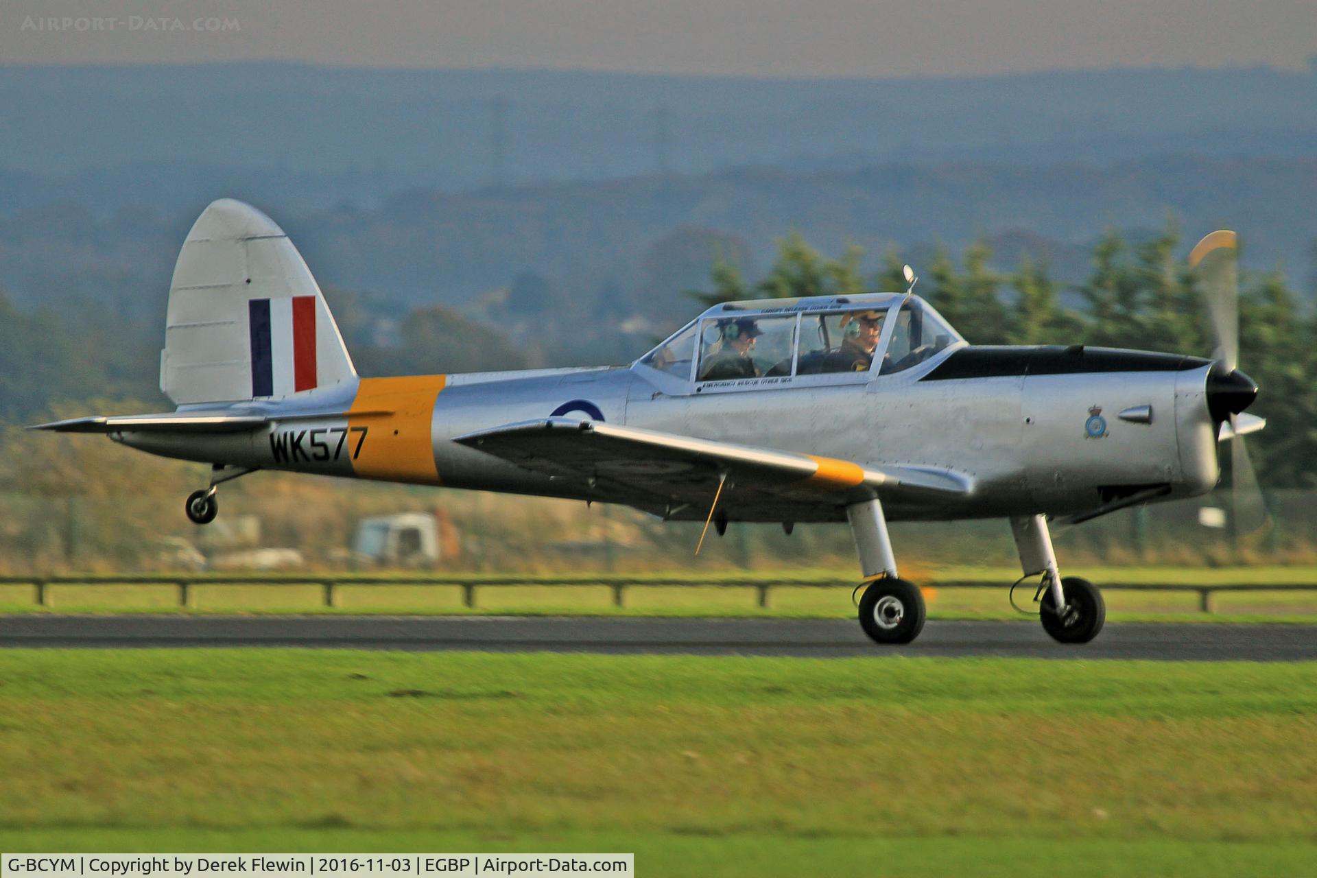 G-BCYM, 1950 De Havilland DHC-1 Chipmunk T.10 C/N C1/0598, Chipmunk T.10, Oaksey Park Wiltshire based, previously WK577, seen departing runway 26.