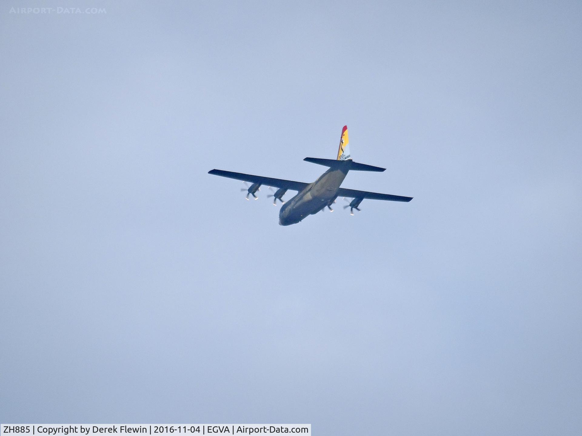 ZH885, 1999 Lockheed Martin C-130J Hercules C.5 C/N 382-5483, C-130J Hercules, 24/30/47 Sqn, RAF Brize Norton based, seen in the overhead at RAF Fairford. Taken at 1.5 miles on walkabout camera.