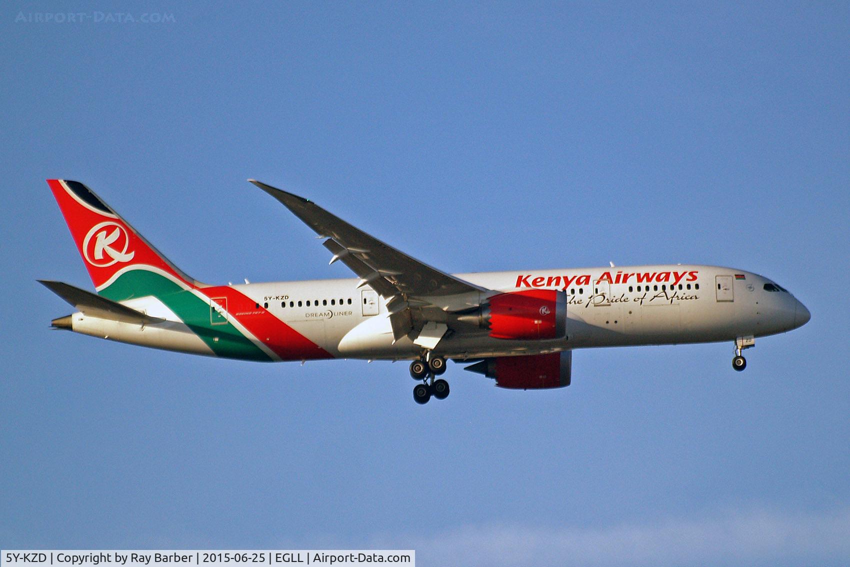 5Y-KZD, 2014 Boeing 787-8 Dreamliner C/N 36041, Boeing 787-8 Dreamliner [36041] (Kenya Airways) Home~G 25/06/2015. On approach 27L.