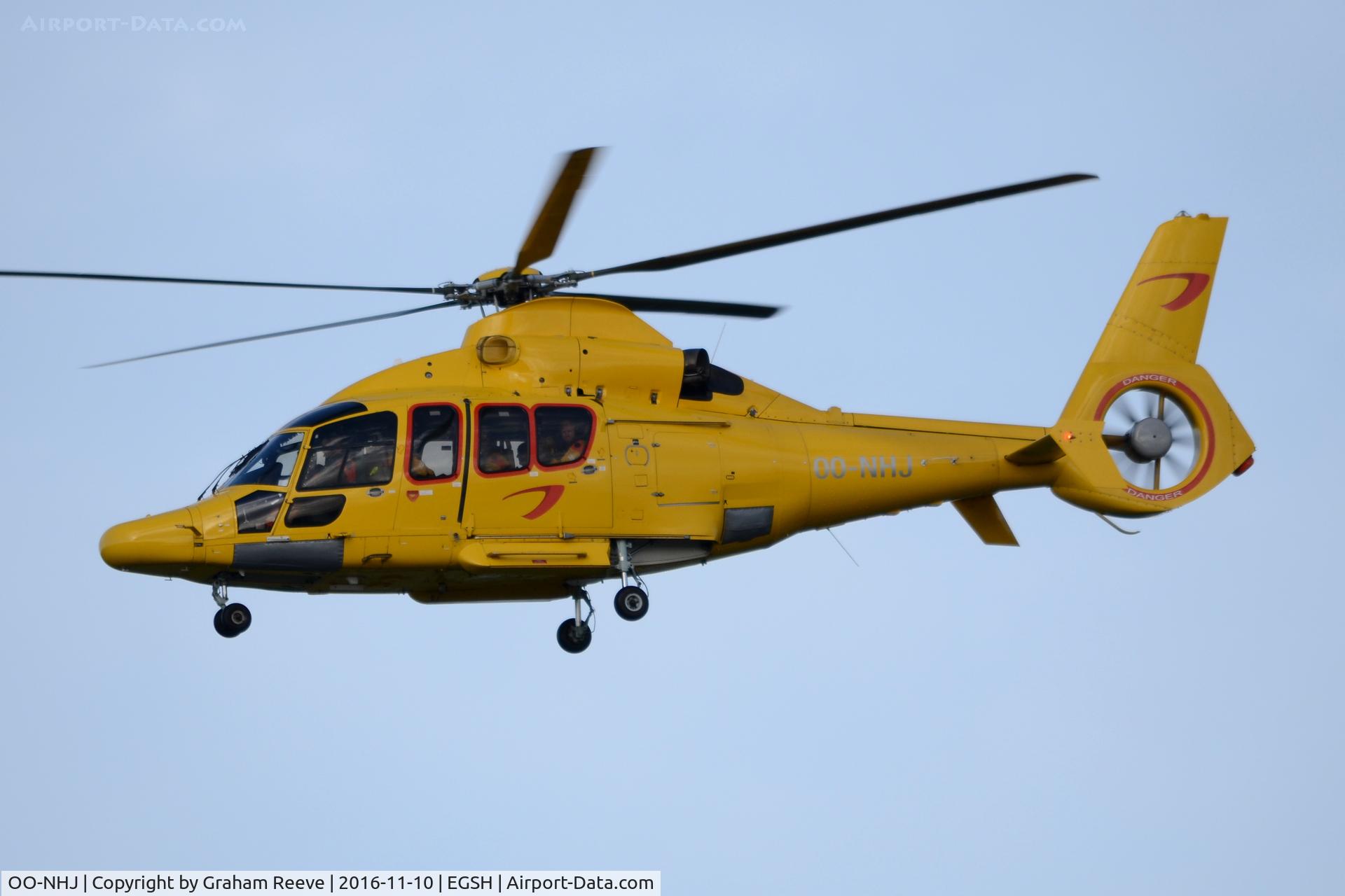 OO-NHJ, 2009 Eurocopter EC-155B-1 C/N 6842, Departing from Norwich with new NHV logo's.