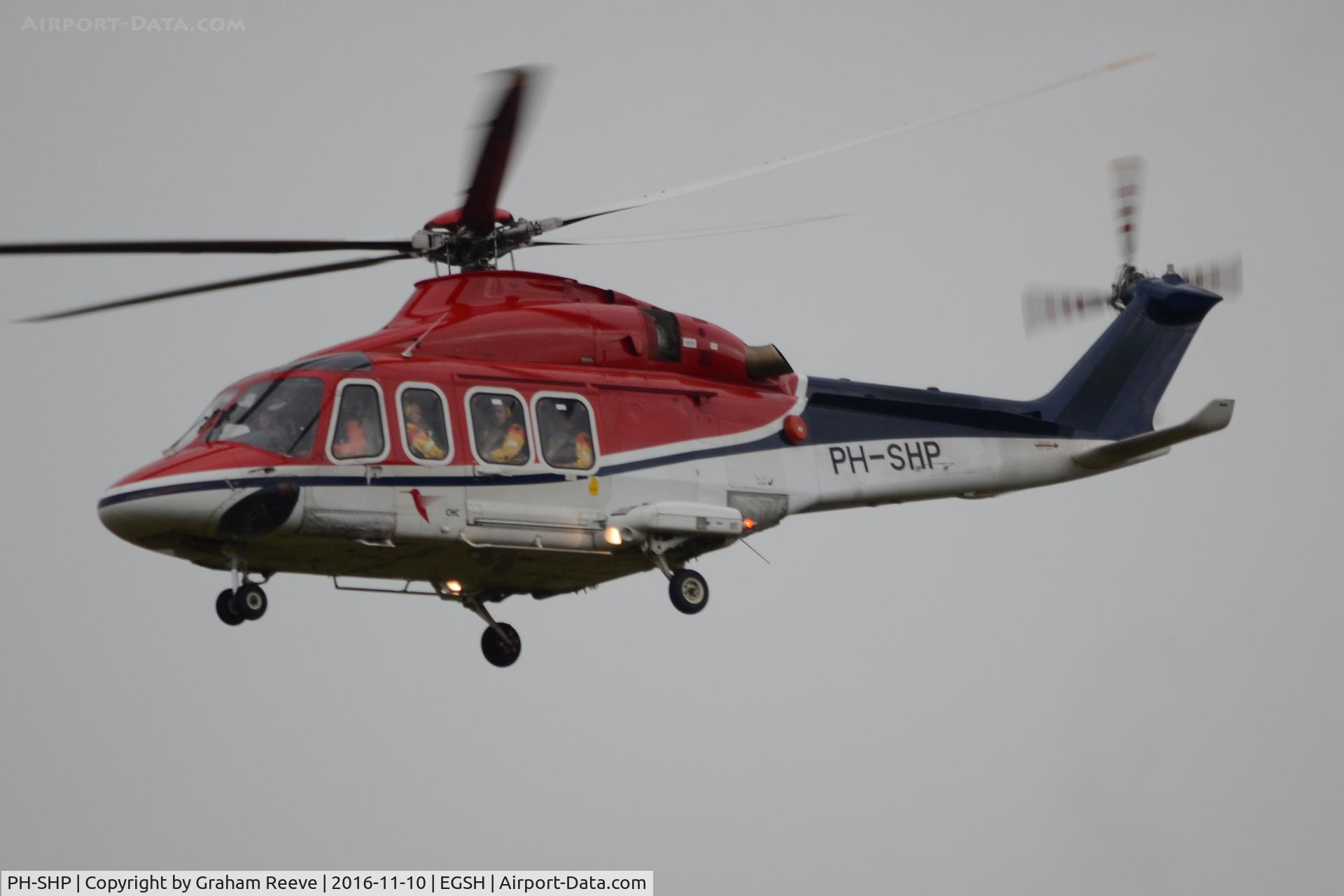 PH-SHP, 2007 AgustaWestland AW-139 C/N 31099, Landing at Norwich.