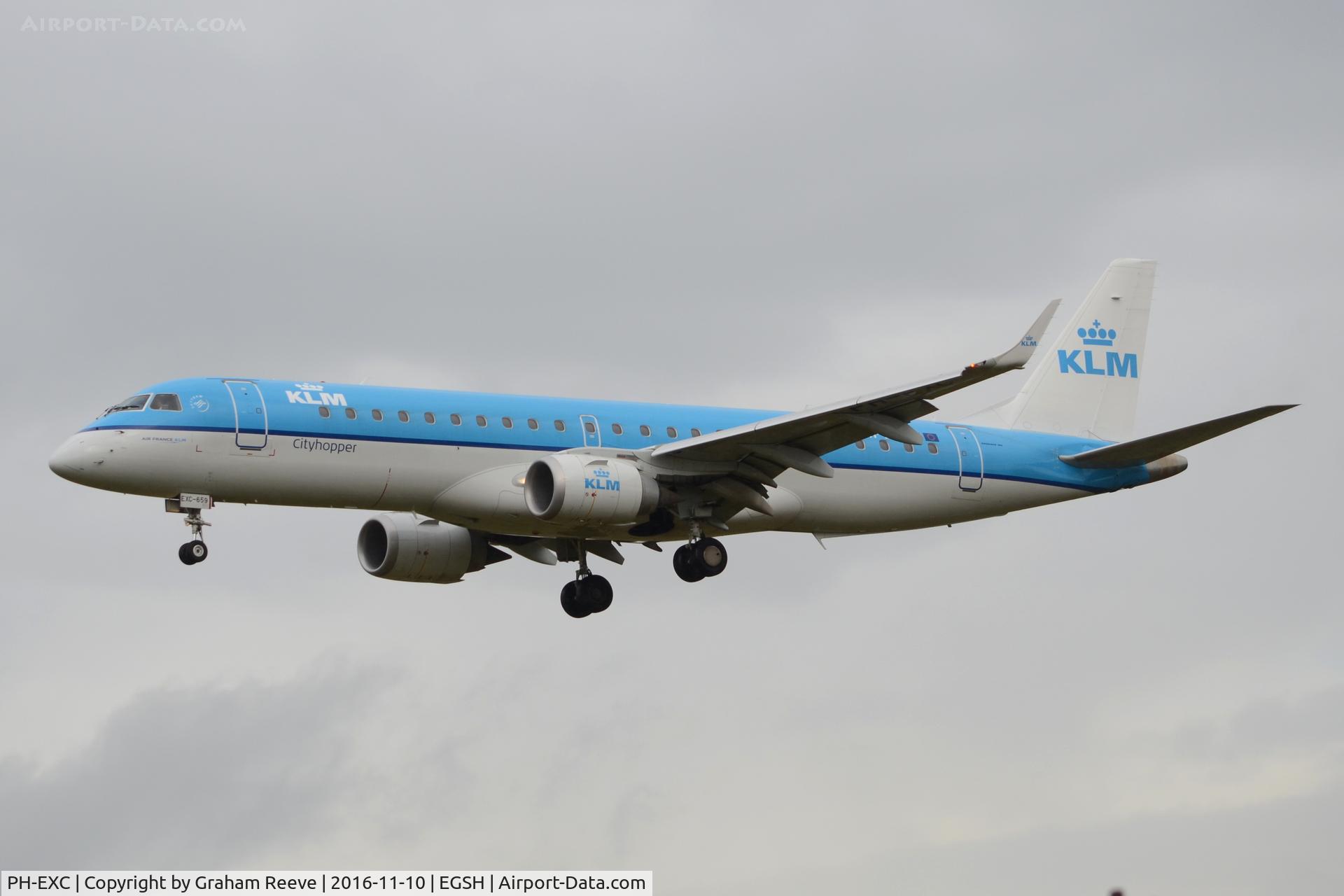 PH-EXC, 2014 Embraer 190STD (ERJ-190-100) C/N 19000659, Landing at Norwich.