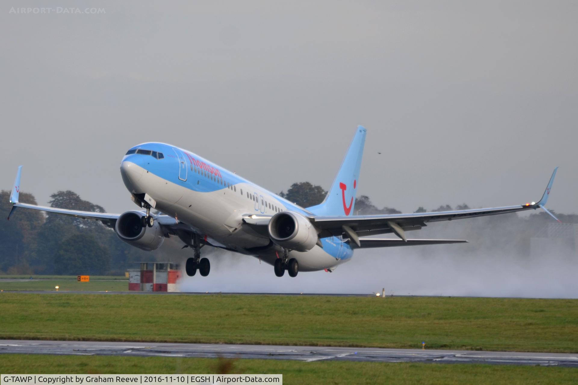 G-TAWP, 2013 Boeing 737-8K5 C/N 37257, Departing from Norwich.