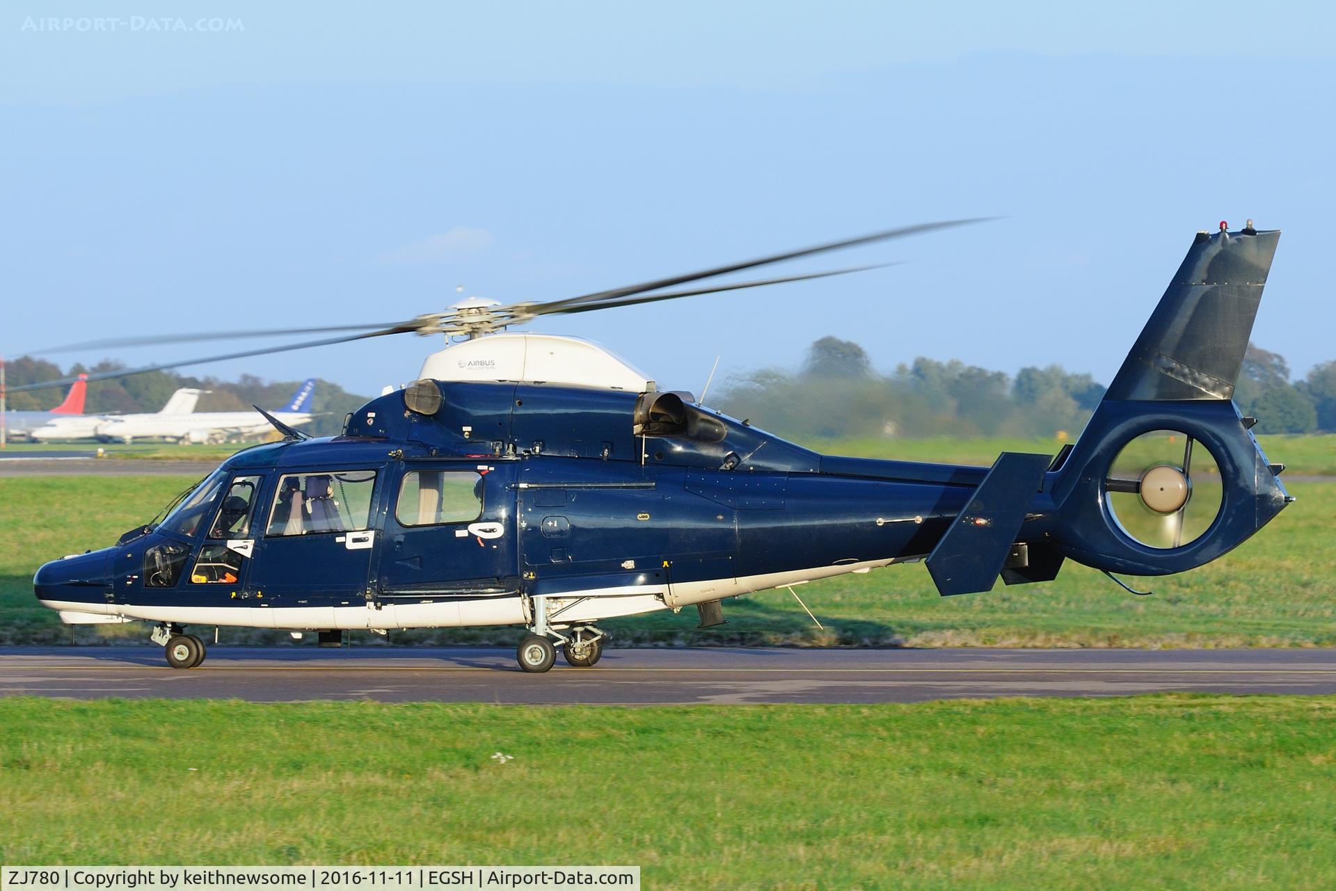 ZJ780, Eurocopter AS-365N-3 Dauphin 2 C/N 6808, Leaving Norwich.