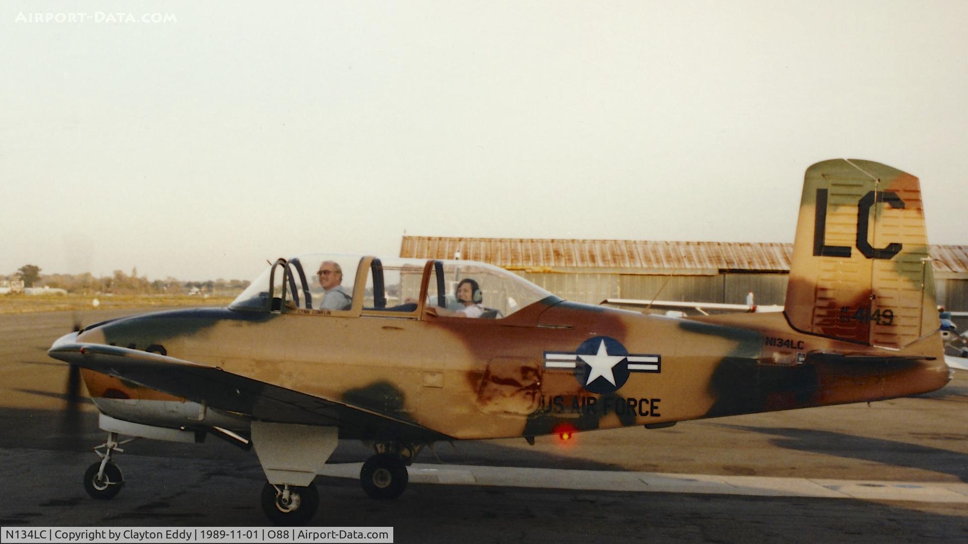 N134LC, 1953 Beech (CCF) T-34A (A45) Mentor C/N CCF34-118, N134LC at the old Rio Vista Airport in California. 1989