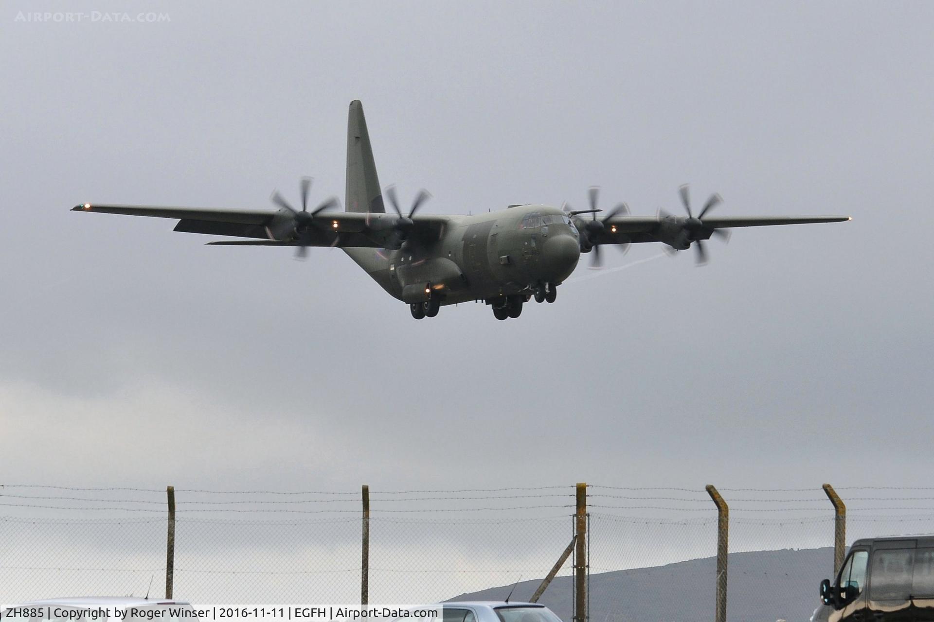ZH885, 1999 Lockheed Martin C-130J Hercules C.5 C/N 382-5483, RAF Hercules C.5 aircraft coded 885 of the Brize Norton Transport Wing makes a low pass over Runway 04.