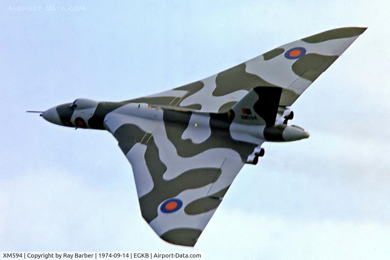 XM594, 1963 Avro Vulcan B.2 C/N Set 58, Avro Vulcan B.2 [SET58] (Royal Air Force) Biggin Hill~G 14/09/1974. From a slide.