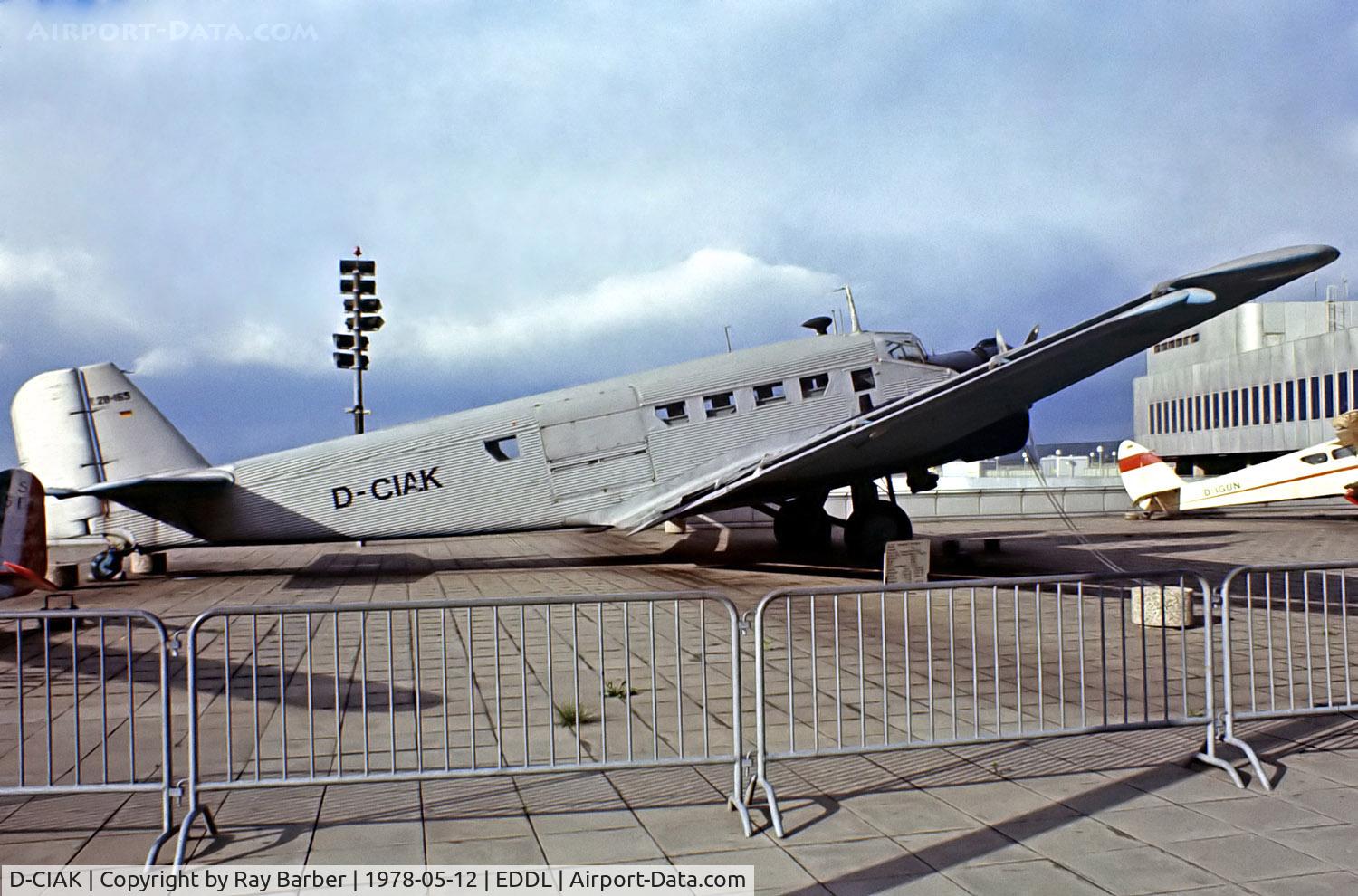 D-CIAK, 1949 Junkers (CASA) 352A-3 (Ju-52) C/N 96, Junkers CASA 352L [96] (Air Classic) Dusseldorf~D 12/05/1978. From a slide.