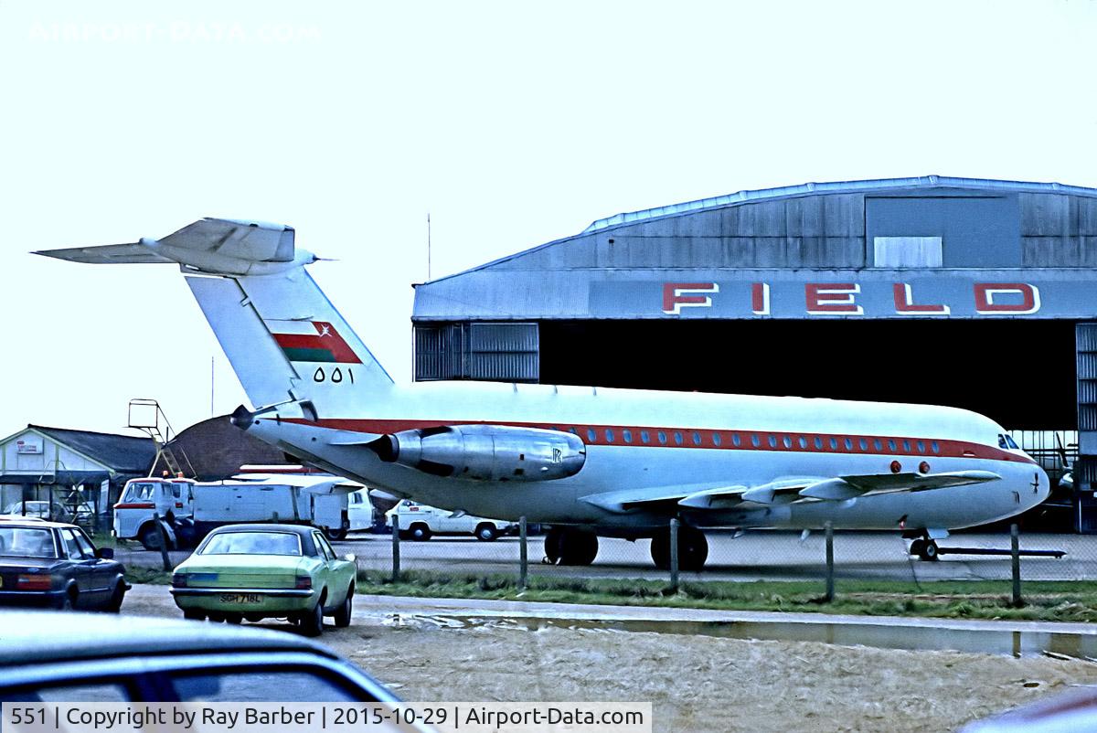 551, 1974 BAC 111-485GD One-Eleven C/N BAC.247, BAC 1-11 485GD One-Eleven [247] (Royal Oman Air Force) (Place & Date unknown). From a slide.