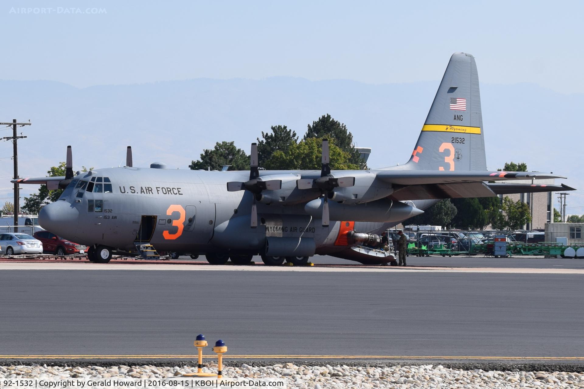 92-1532, 1992 Lockheed C-130H Hercules C/N 382-5328, Parked on NIFC ramp. 153rd Airlift Wing, WY ANG