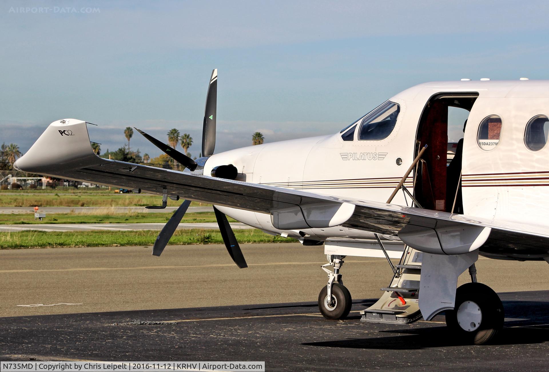 N735MD, 2006 Pilatus PC-12/47 C/N 735, Union Square Investment CO (San Francisco, CA) 2006 Pilatus PC-12 parked on the transient ramp in the morning prior to departure at Reid Hillview Airport, San Jose, CA.