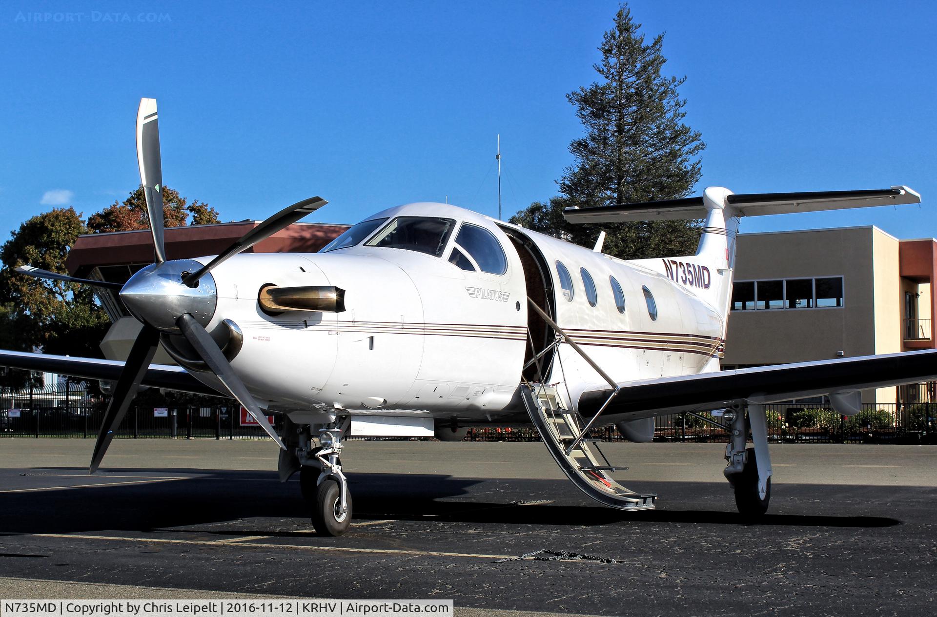 N735MD, 2006 Pilatus PC-12/47 C/N 735, Union Square Investment CO (San Francisco, CA) 2006 Pilatus PC-12 parked on the transient ramp in the morning prior to departure at Reid Hillview Airport, San Jose, CA.