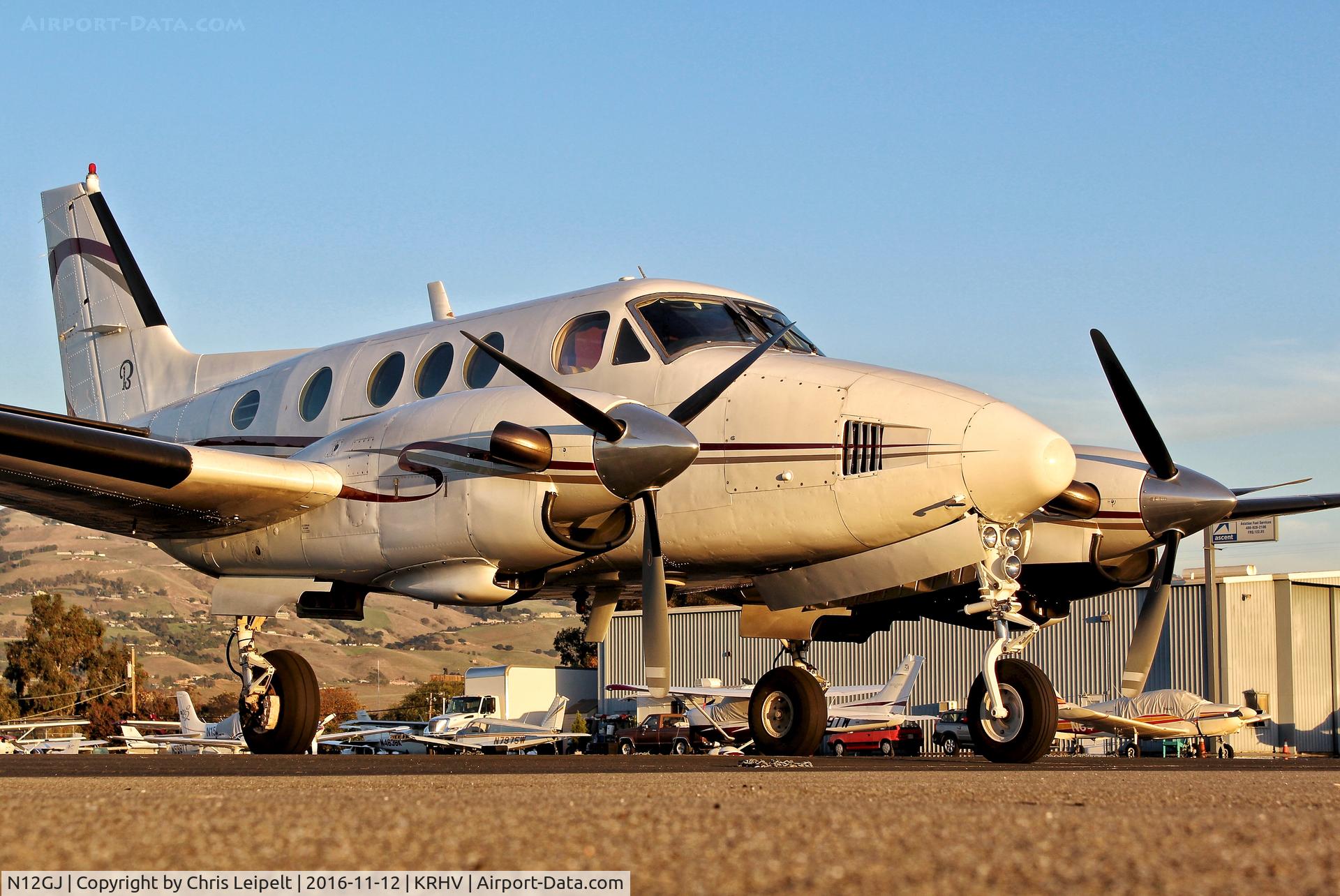 N12GJ, 1972 Beech E-90 King Air C/N LW-12, Locally-based 1972 Beechcraft King Air E90 parked at a temporary tie down at Reid Hillview Airport, San Jose, CA.