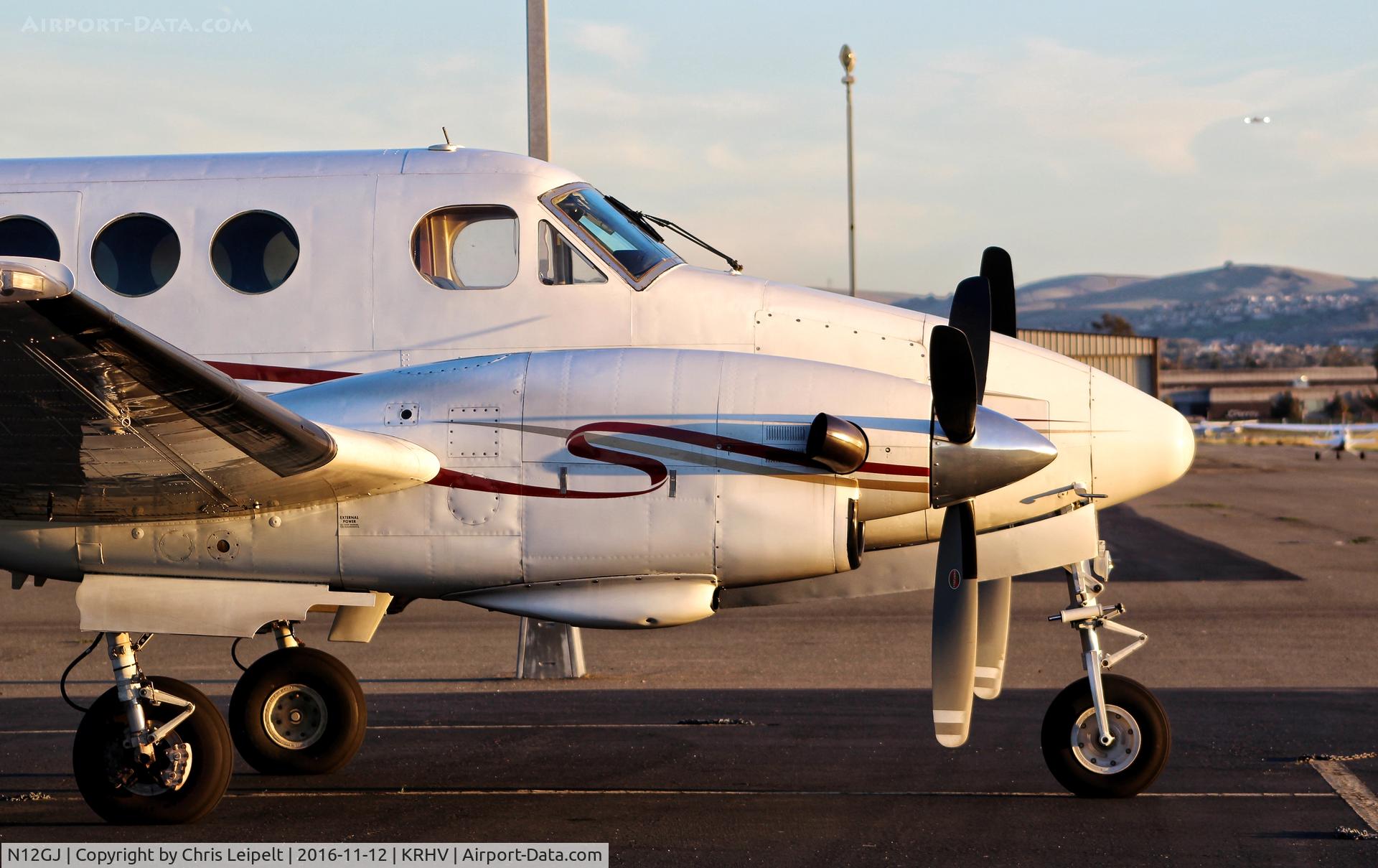 N12GJ, 1972 Beech E-90 King Air C/N LW-12, Locally-based 1972 King Air E90 watching over the sunset at Reid Hillview Airport, San Jose, CA.