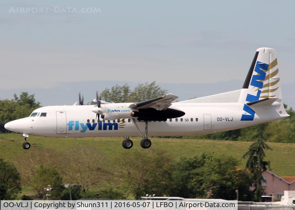 OO-VLJ, 1987 Fokker 50 C/N 20105, Landing rwy 14R... Last VLM aircraft landing @ LFBO before end activities