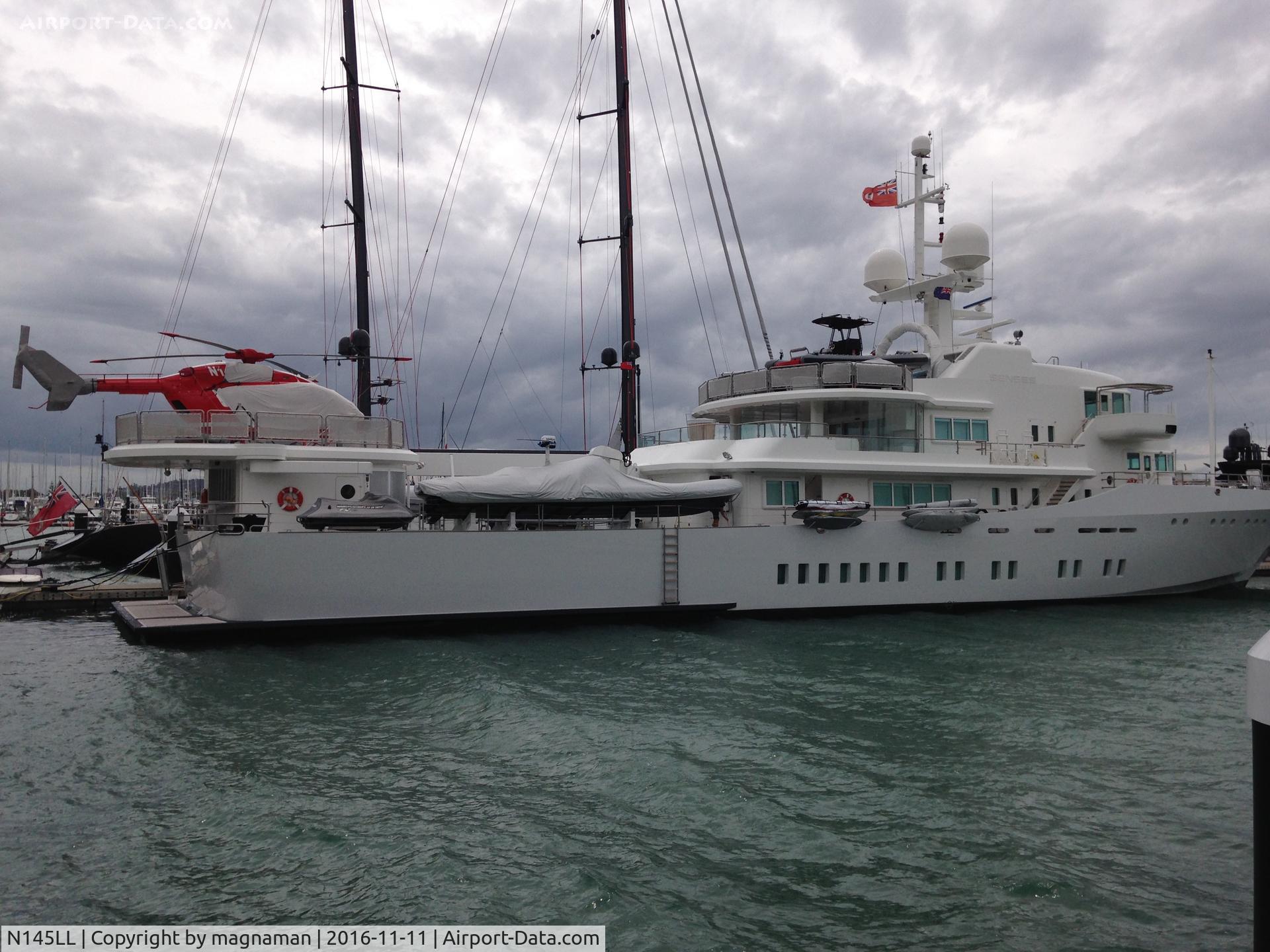 N145LL, Eurocopter-Kawasaki EC-145 (BK-117C-2) C/N 9574, on board yacht at silo wharf, auckland