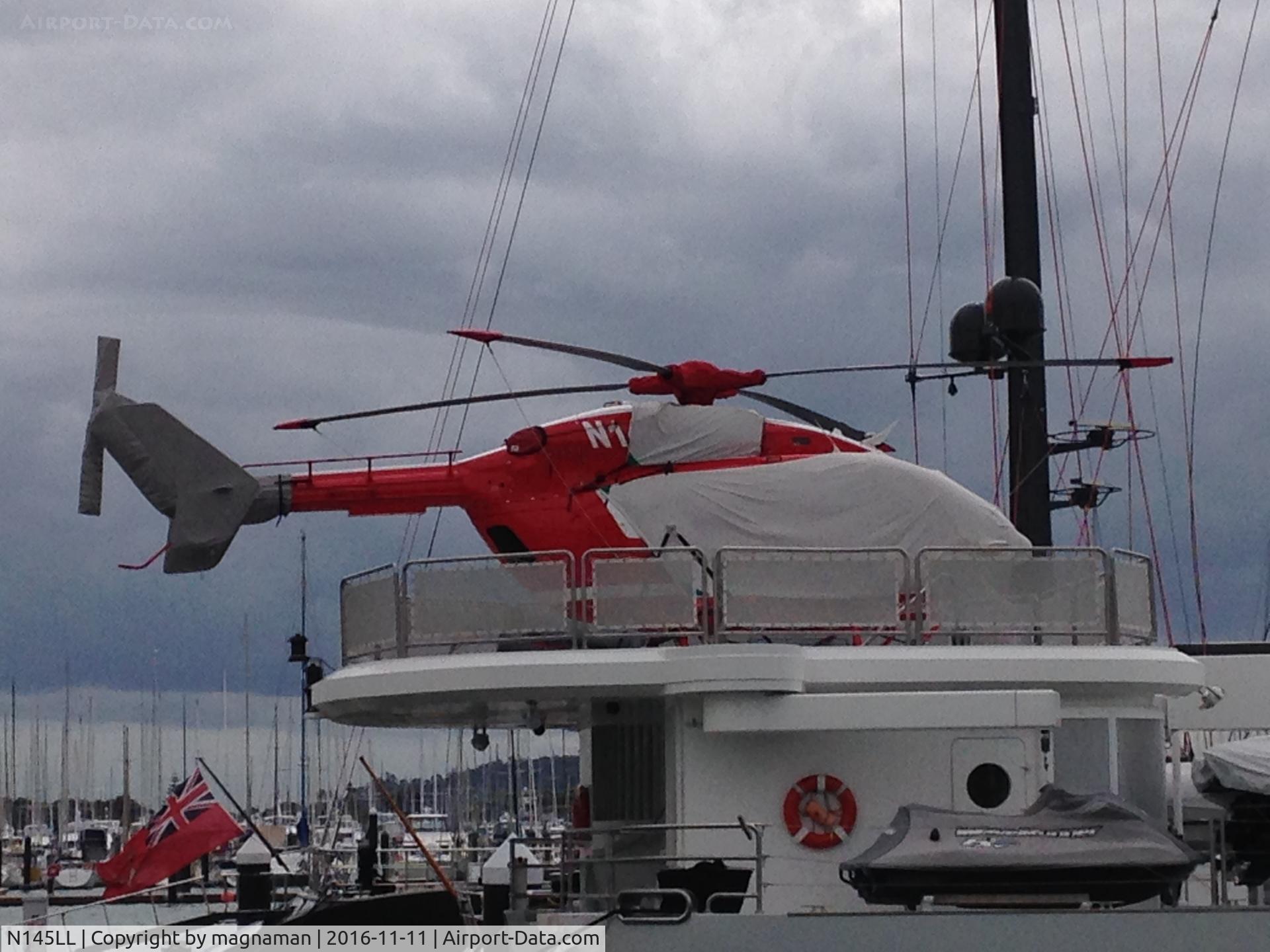 N145LL, Eurocopter-Kawasaki EC-145 (BK-117C-2) C/N 9574, part covered on super yacht - Auckland harbour