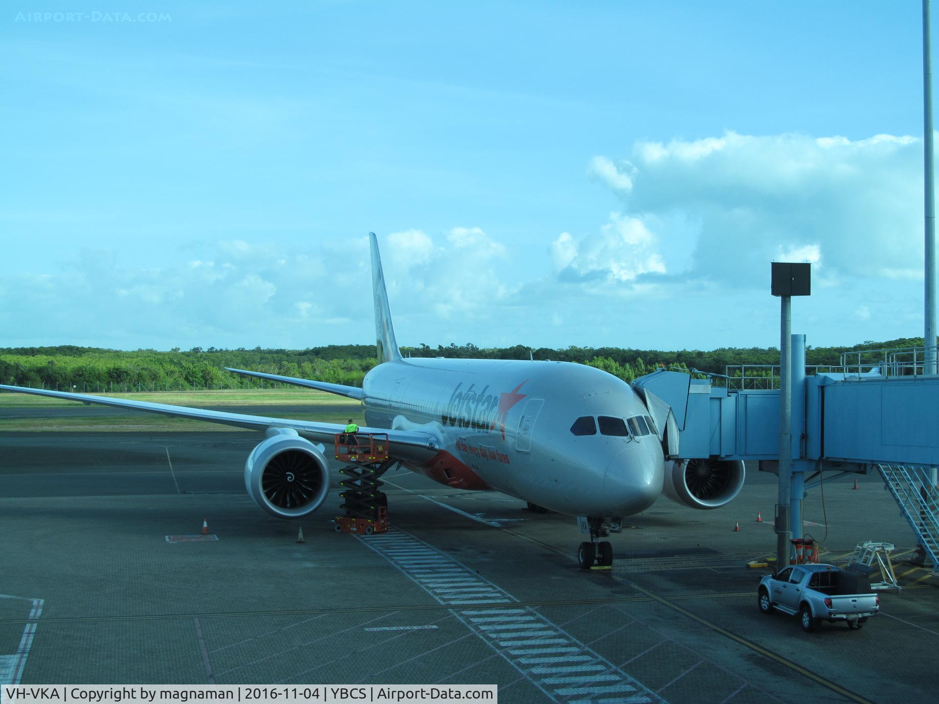 VH-VKA, 2013 Boeing 787-8 Dreamliner C/N 36227, at cairns awaiting departure