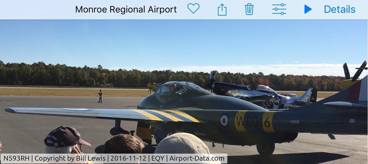 N593RH, 1959 De Havilland DH-115 Vampire T.55 C/N 986, N593RH taxiing away from the ramp before putting on a great show in front of the Warbirds over Monroe airshow crowd.