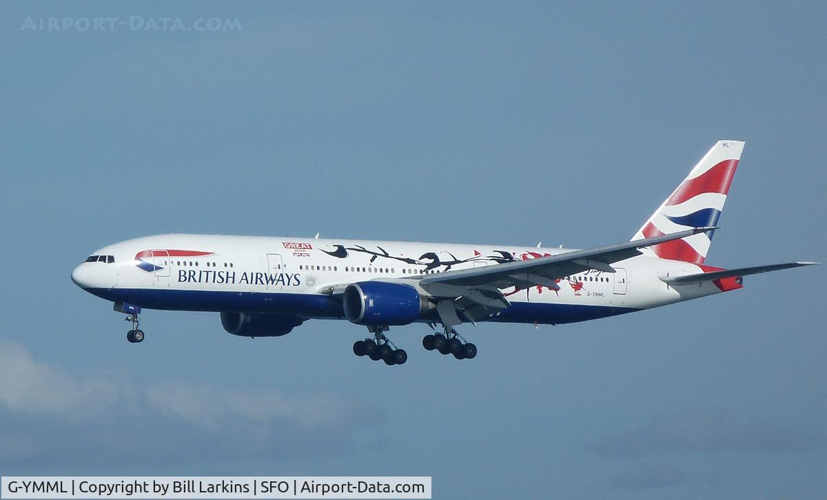G-YMML, 2001 Boeing 777-236/ER C/N 30313, Landing at San Francisco.